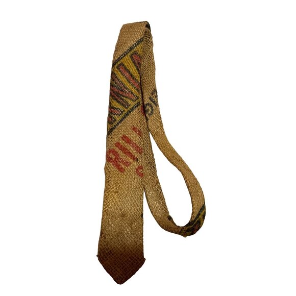 VTG BURLAP SACK NECKTIE TAN SKINNY MADE IN USA POTATO SACK 55" X 2.25" MENS - Picture 1 of 3